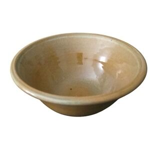 Lambros Studio Pottery Signed Ceramic Serving Bowl Tan Beige Glazed Artisan 6.5"